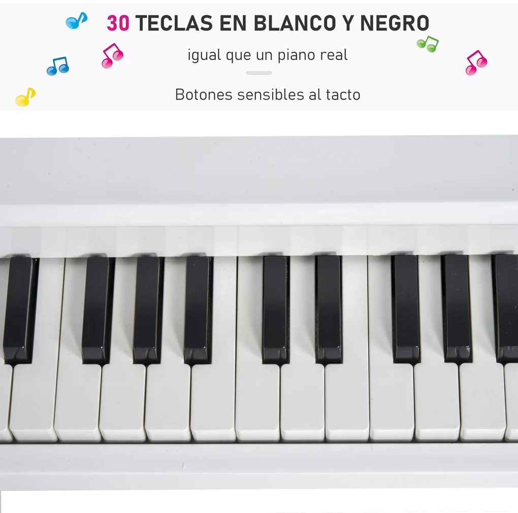 Piano Clássico Infantil de Madeira com 30 Teclas com Banco, 4