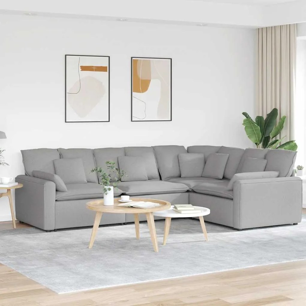 vidaXL Sofá modular com almofadas tecido cinzento nublado