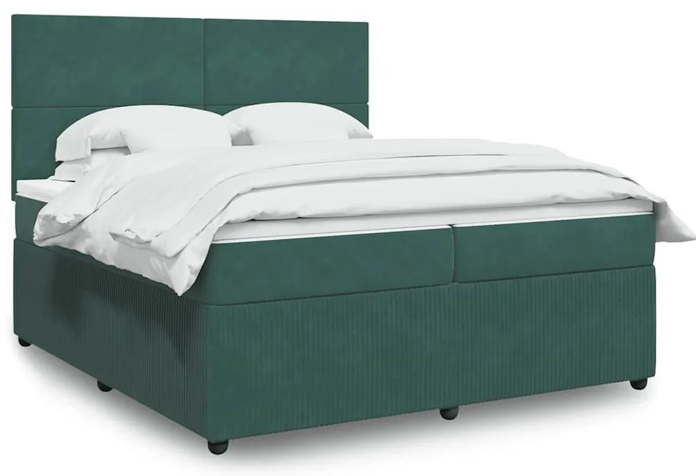 vidaXL Cama com molas/colchão 200x200 cm veludo verde-escuro