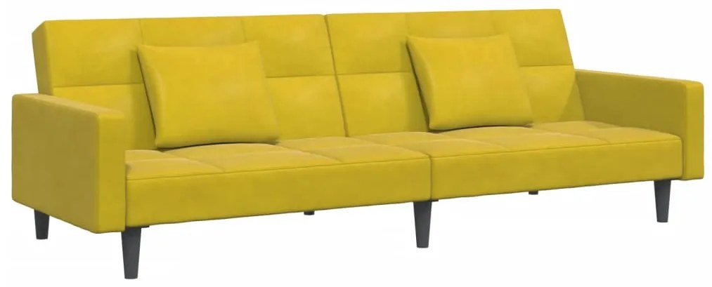 Sofá-cama 2 lugares c/ apoio de pés veludo amarelo