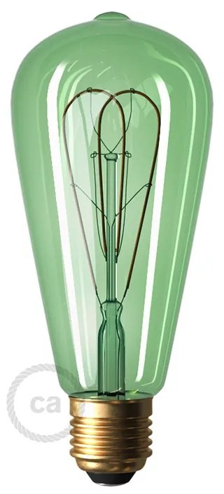 LED Emerald Light Bulb - Edison ST64 Curved Double Loop Filament - 5W E27 Dimmable 2200K