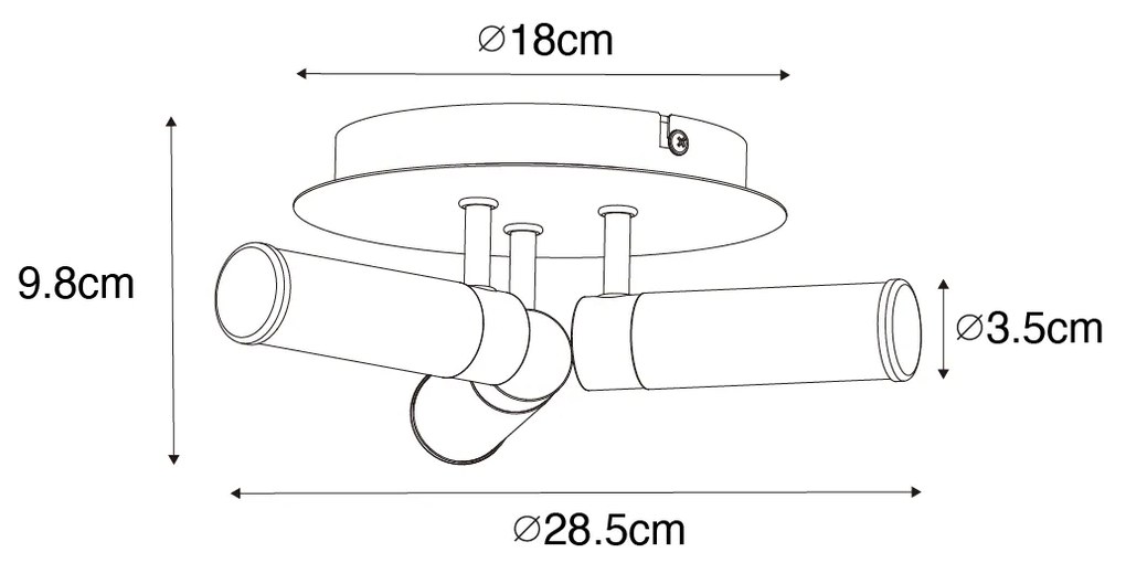 Candeeiro de teto moderno para casa de banho em latão 3 luzes IP44 - Bath Moderno