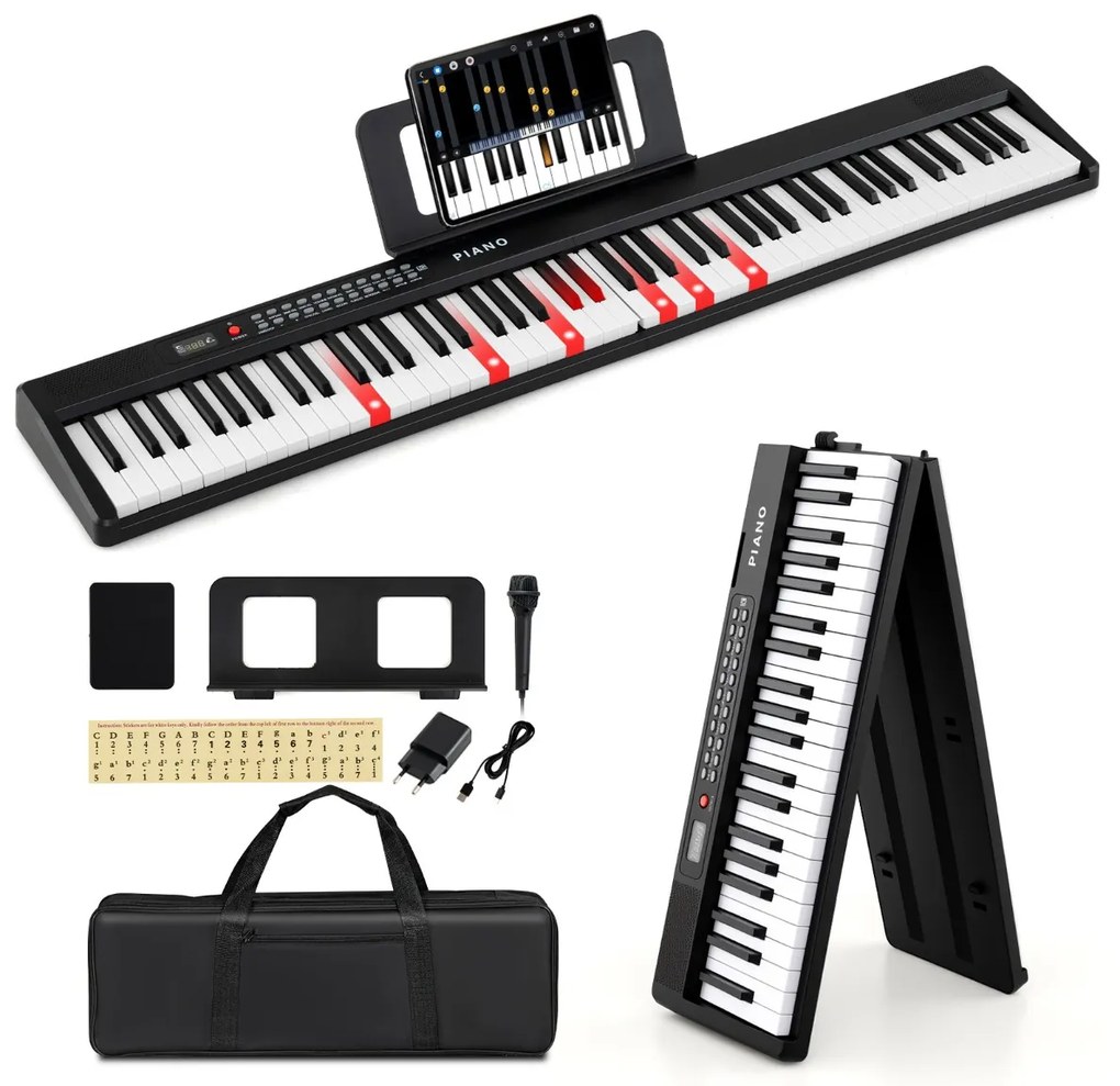 Teclado de piano dobrável de 61 teclas com função dividida e 3 modos de aprendizagem e teclado de microfone