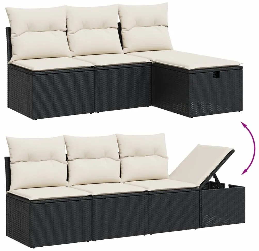 7 pcs conjunto de sofás p/ jardim c/ almofadões vime PE preto