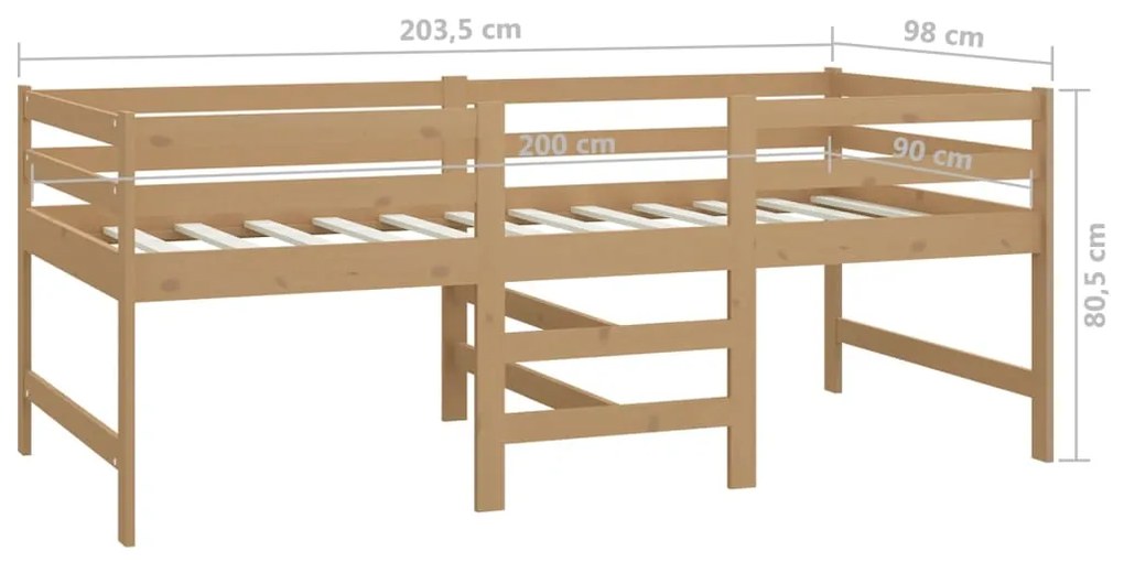 Cama média/alta com colchão 90x200 cm pinho maciço castanho mel