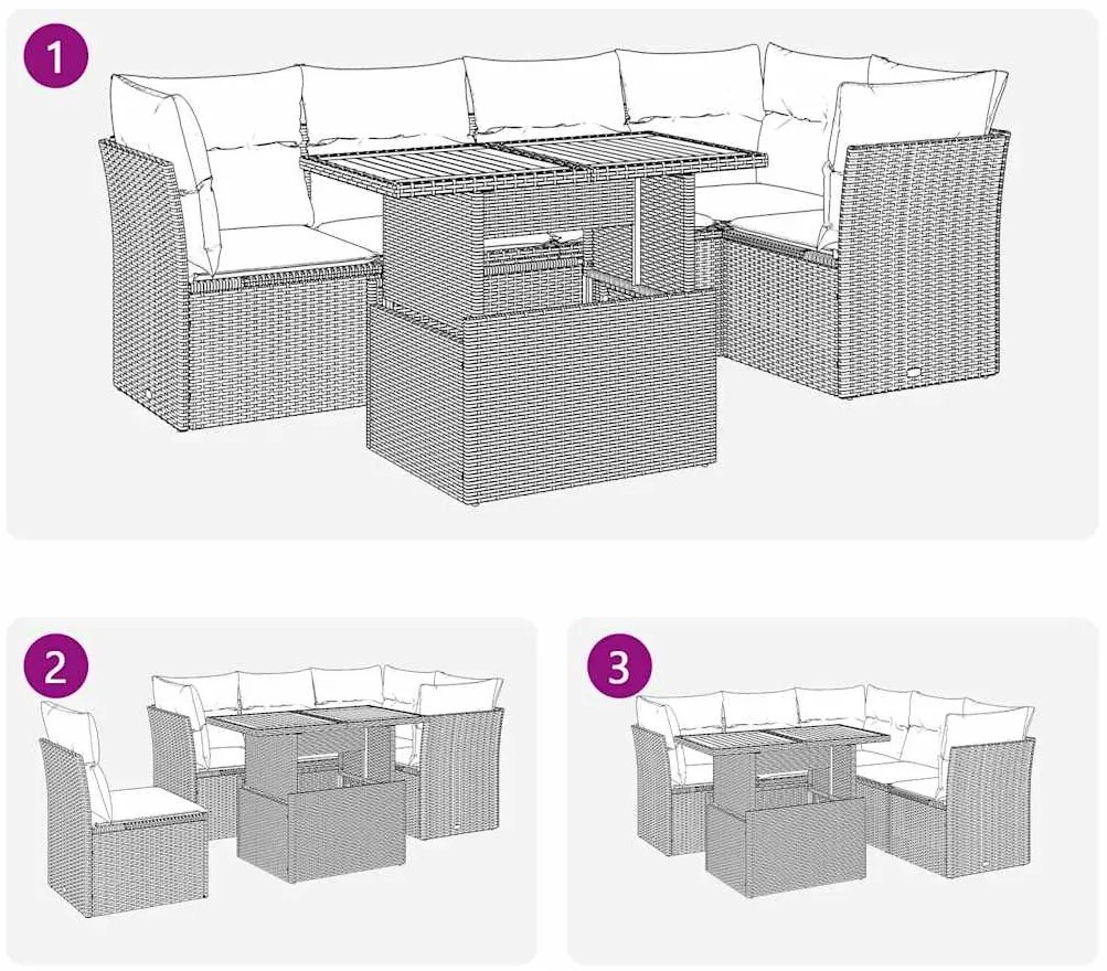 6 pcs conjunto sofás de jardim com almofadões vime cinzento