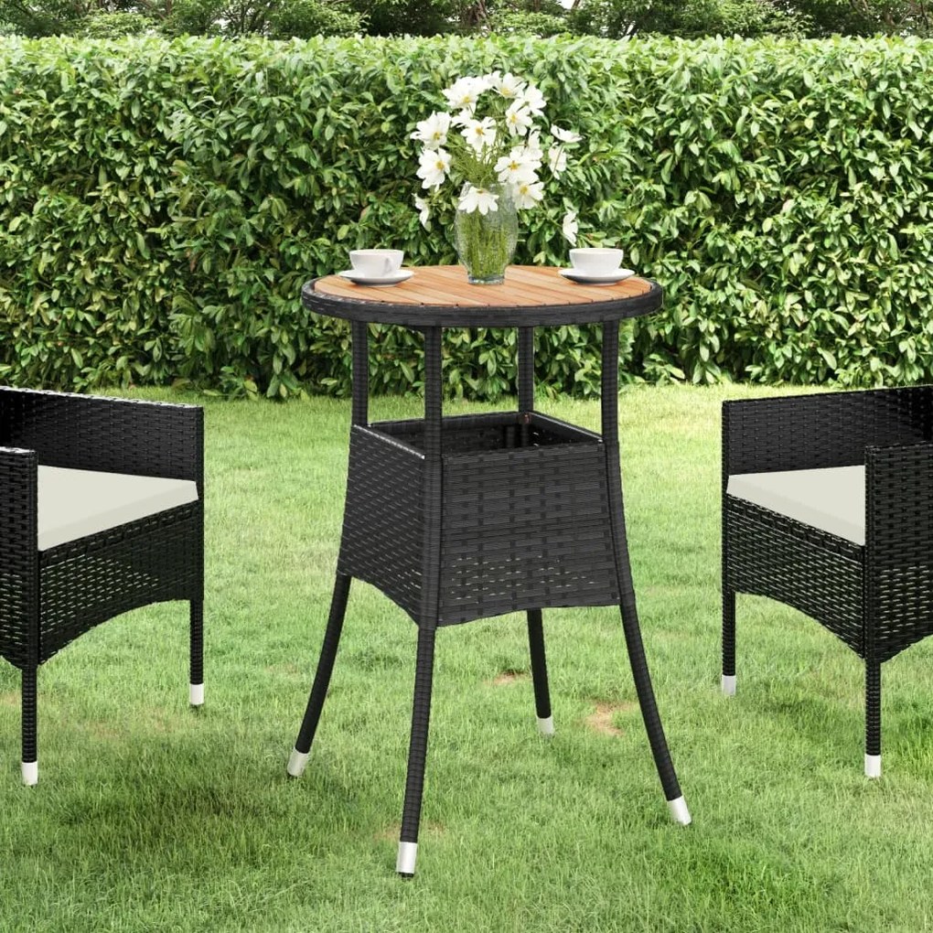 vidaXL Mesa de jardim Ø60x75 cm madeira de acácia e vime PE preto