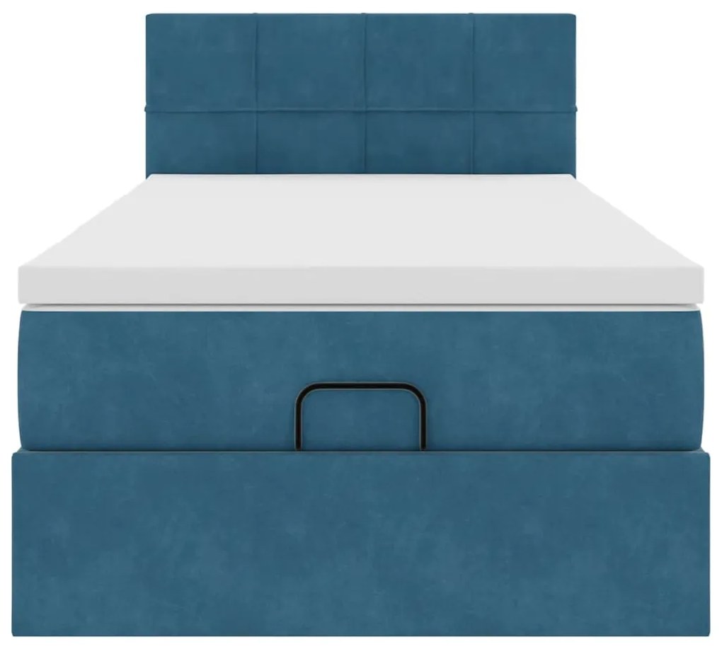 Estrutura de cama otomana com colchão azul escuro Veludo