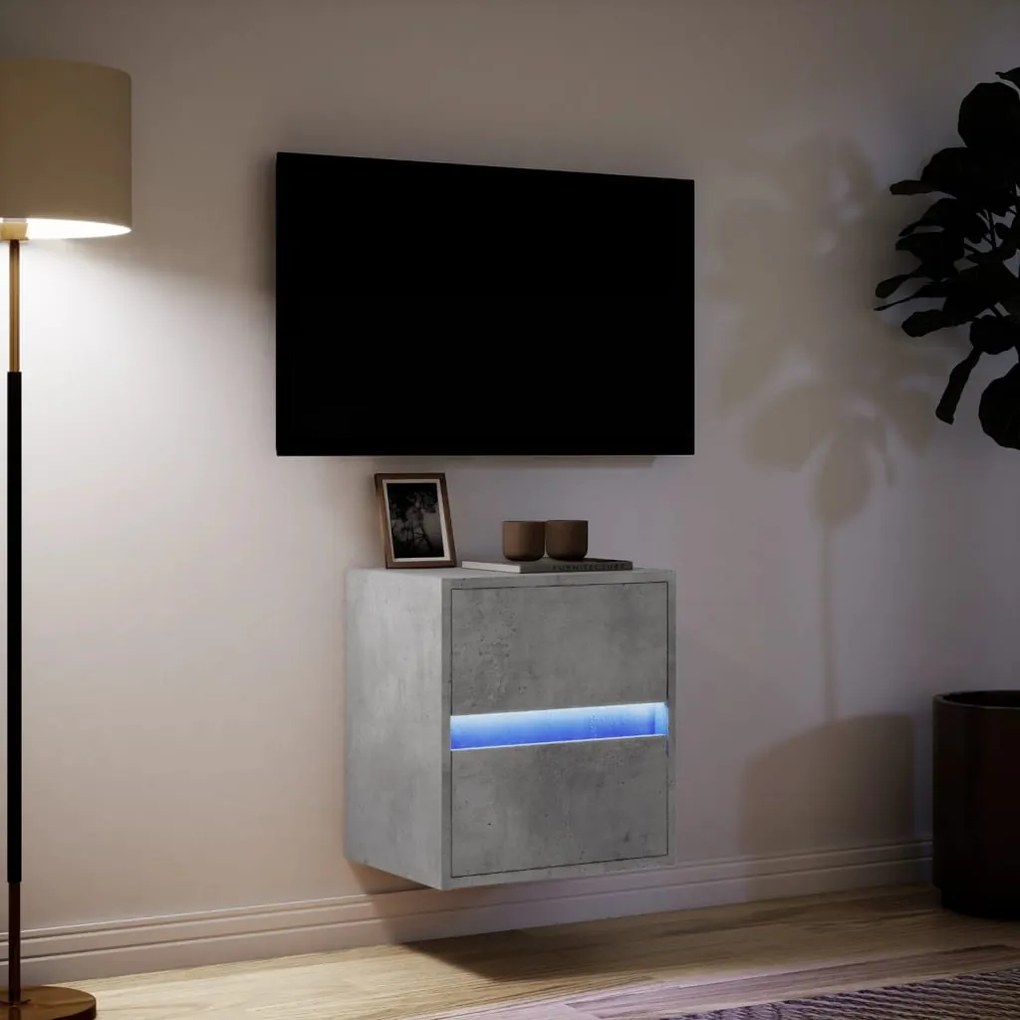 Móvel de parede p/ TV c/ luzes LED 41x31x45 cm cinzento cimento