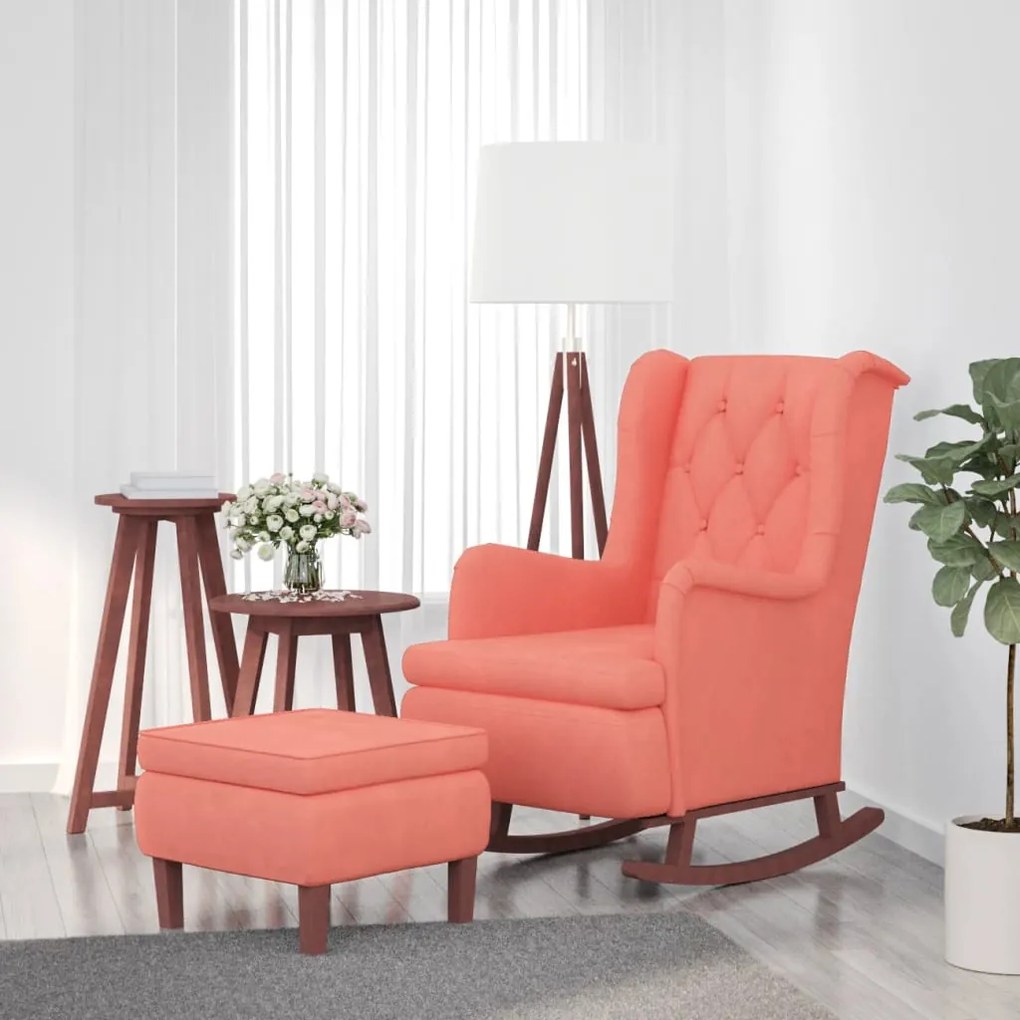 vidaXL Poltrona com pernas de baloiço e banco veludo rosa