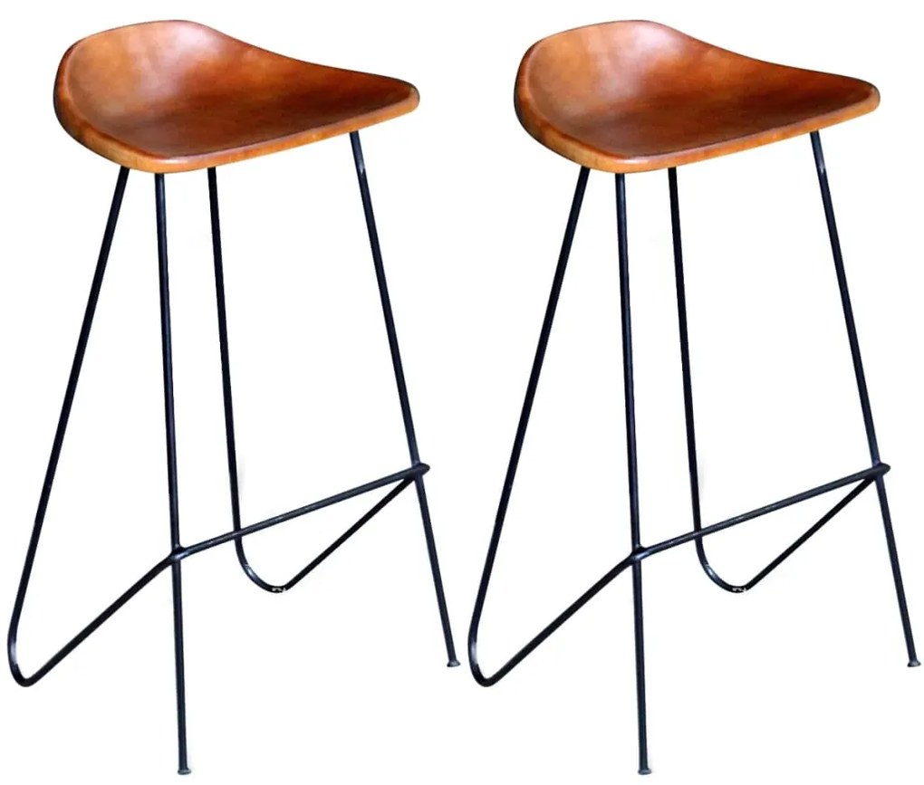 vidaXL Cadeiras de bar 2 pcs couro genuíno preto e castanho