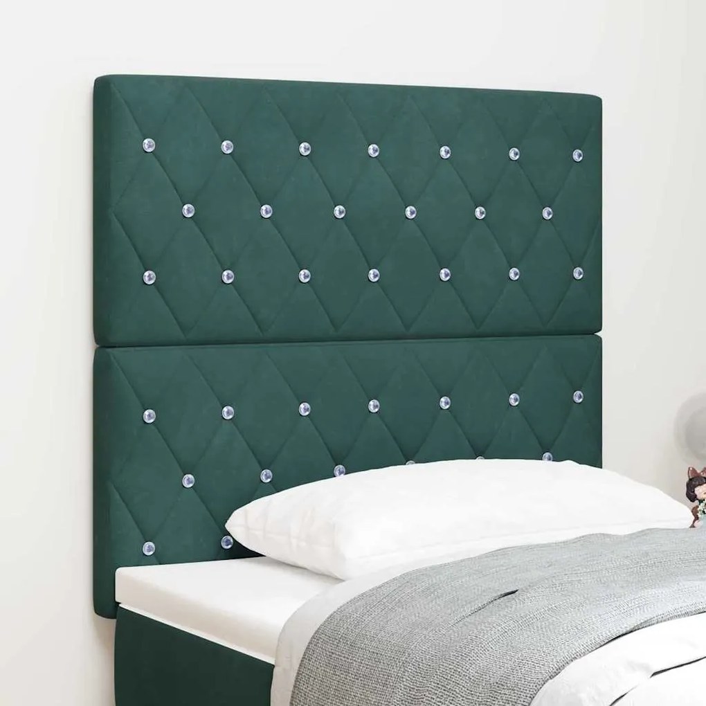 vidaXL Cabeceira LED Verde Escuro 90 cm em Veludo