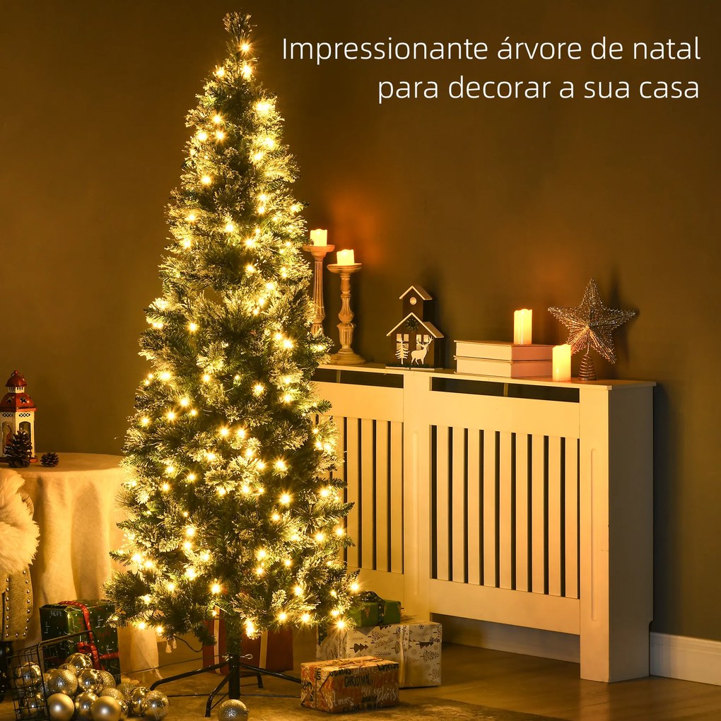 Árvore de Natal Artificial com 240 Luzes LED 618 Ramos Suporte de Aço e Formato Slim para Interior Ø68x180 cm Verde