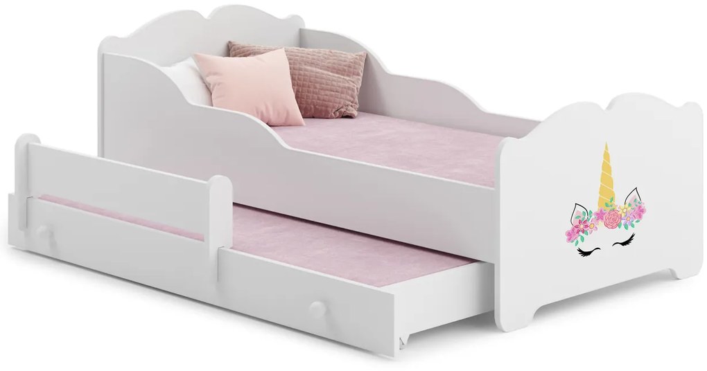 Cama dupla infantil ANNA 160x80 branca - unicórnio - colchão e estrado incluído