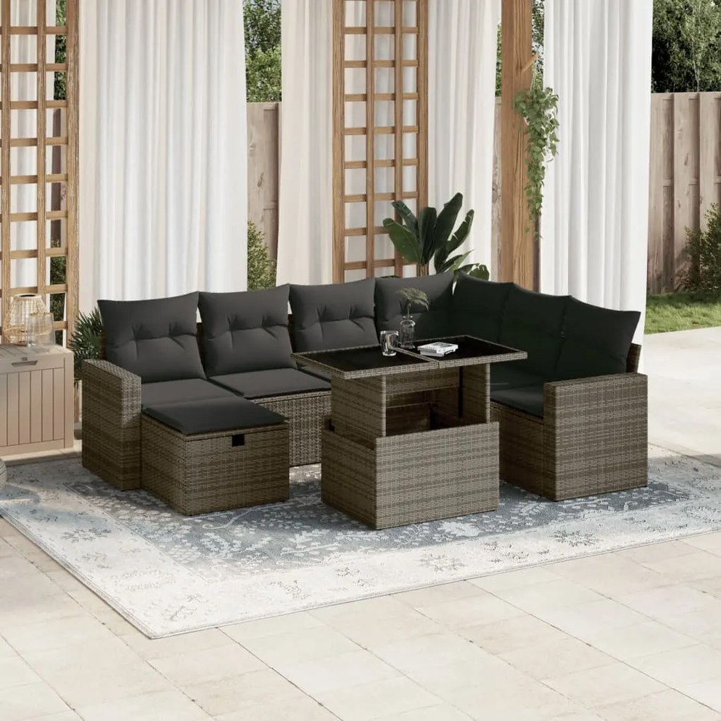 vidaXL 8 pcs conjunto sofás de jardim c/ almofadões vime PE cinzento