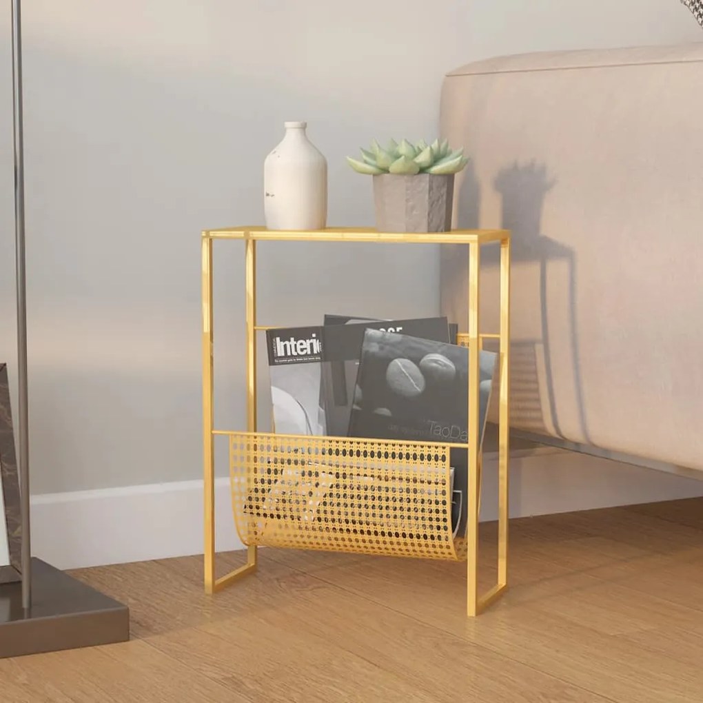 331669 vidaXL Suporte de revistas 35x15x45 cm aço dourado