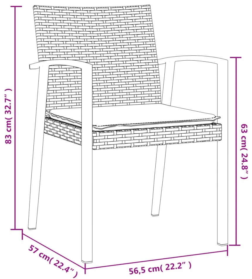 3 pcs conjunto de jantar p/ jardim c/ almofadões vime PE e aço