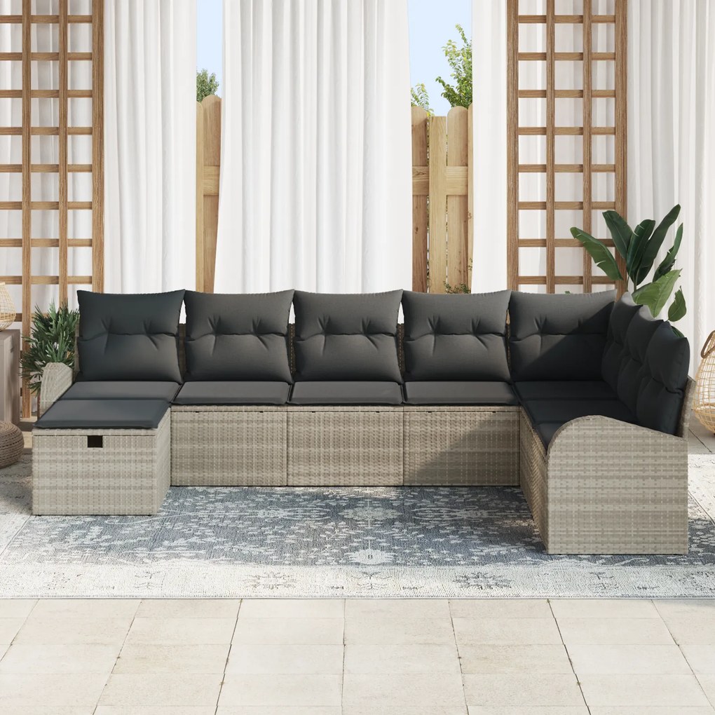 Conjunto de Sofá de Jardim de 8 Peças com Almofadas Cinza Claro Rattan