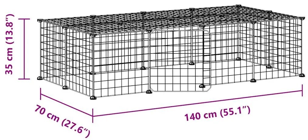 Gaiola p/ animais de 20 painéis c/ porta 35x35 cm aço preto