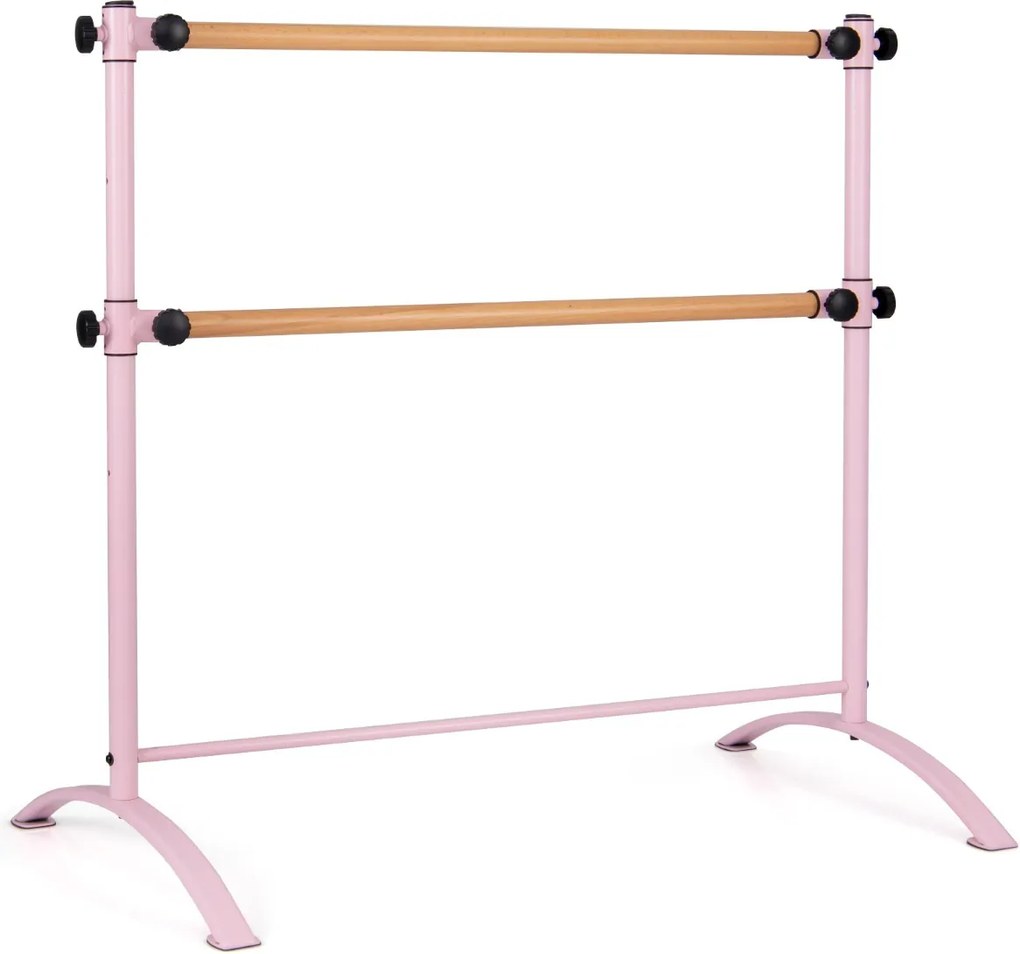 Barra de Ballet Portátil 120 cm Barra Dupla Independente Altura Ajustável 56/76/96/116 cm Barra de Fitness Adultos e Crianças Rosa