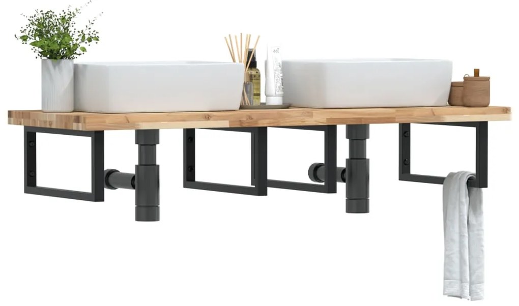 vidaXL Prateleira de parede p/ lavatório aço/madeira de acácia maciça