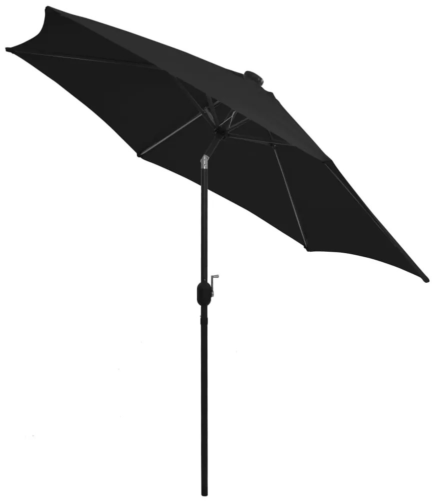 Guarda-sol de jardim c/ luzes LED/poste alumínio 300 cm preto