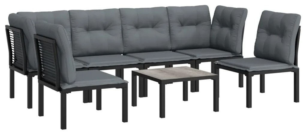 7 pcs conjunto lounge de jardim vime PE preto e cinzento