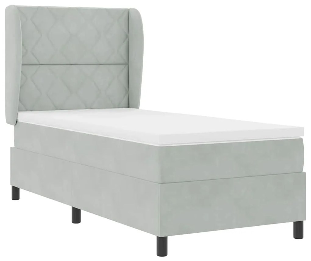 Cama com Estrado e Colchão Cinza Claro 90x200 cm em Veludo