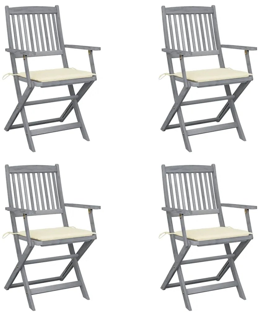 Cadeiras exterior dobráveis c/ almofadões 4 pcs acácia maciça