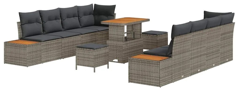 Conjunto de Sofás de Jardim vidaXL 11 Peças com Almofadas Cinza Rattan