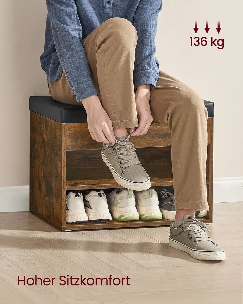 Banco para sapatos com 3 níveis 30 x 60 x 44 cm castanho vintage