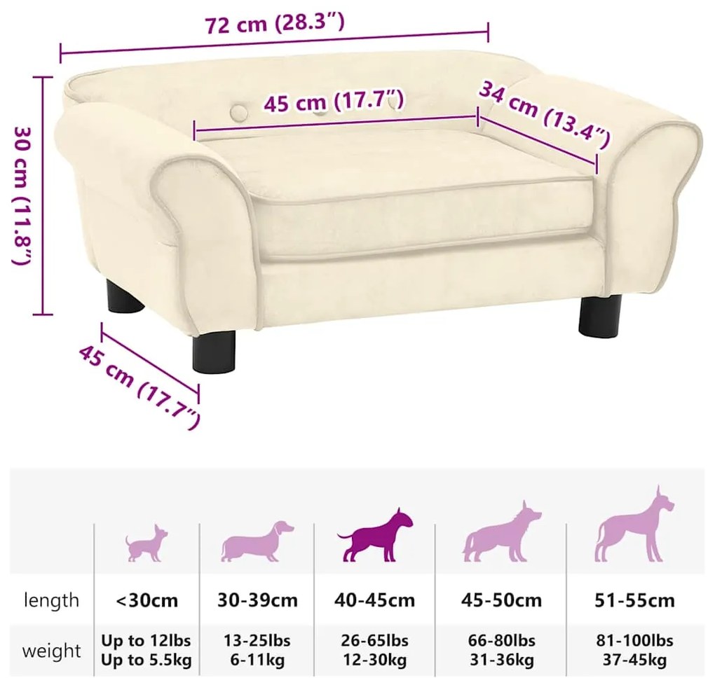 Sofá para cães 72x45x30 cm pelúcia cor creme