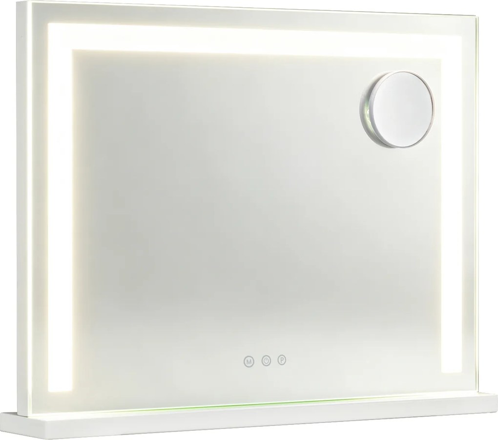 Espelho de Maquilhagem, 58 x 10 x 43 cm, Luz LED de 3 Cores, Branco