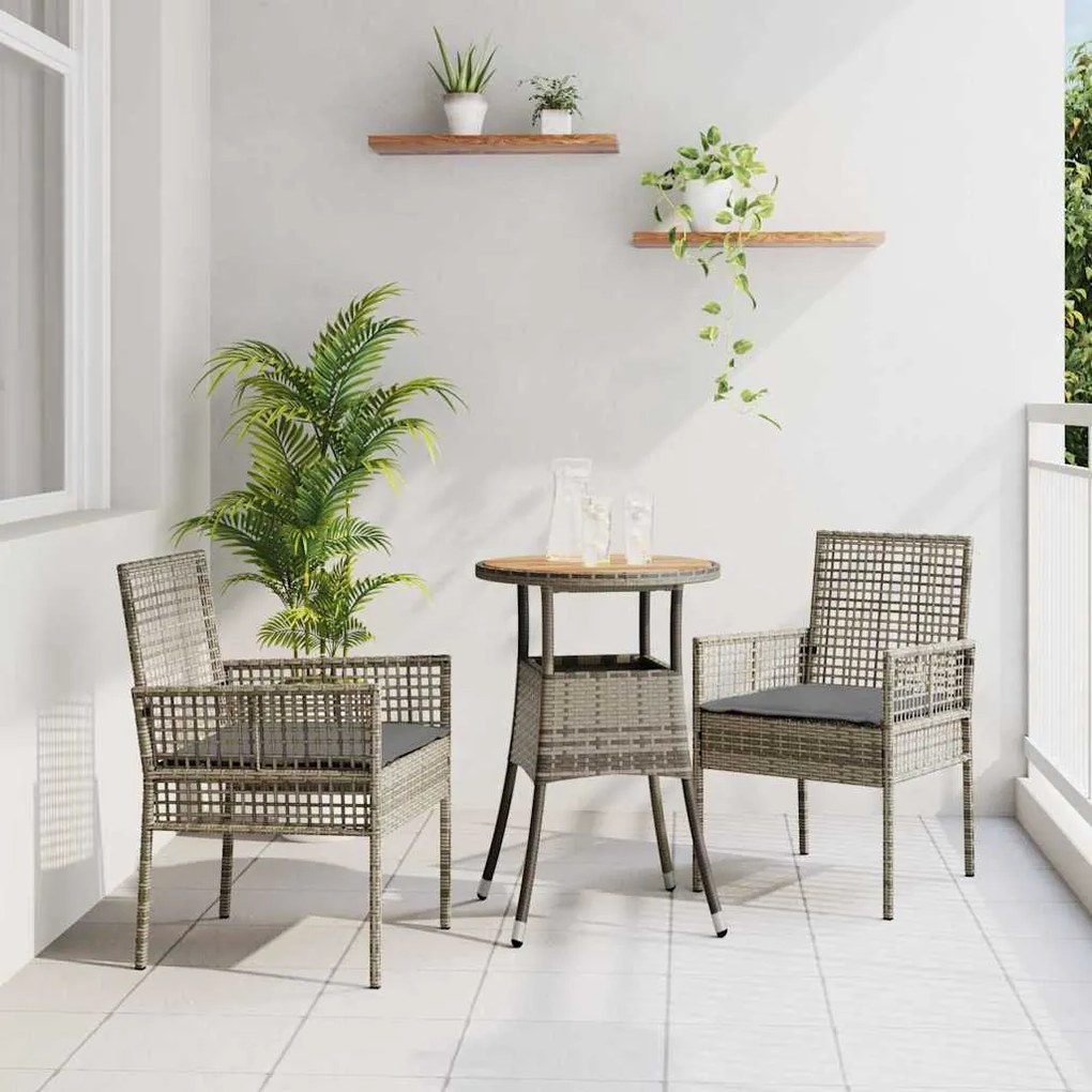 Conjunto de Jantar de Jardim 3 Peças Cinza em Poliratan