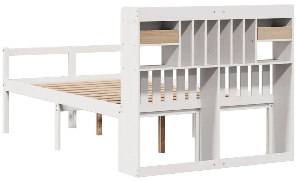 Cama com estante sem colchão 135x190 cm pinho maciço branco