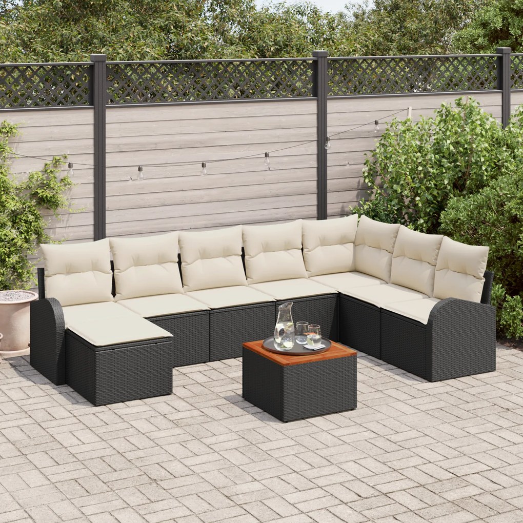 Conjunto de Sofás de Jardim vidaXL com Almofadas Preto Rattan Sintético Acácia