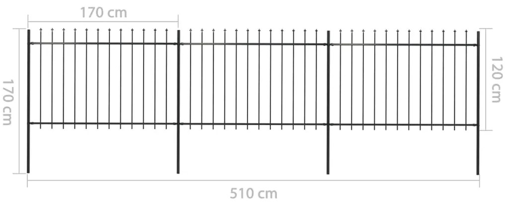 Cerca jardim com topo em lanças 5,1x1,2 m aço preto