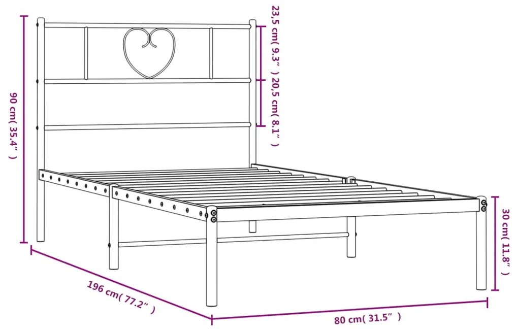 Estrutura de cama com cabeceira 75x190 cm metal preto