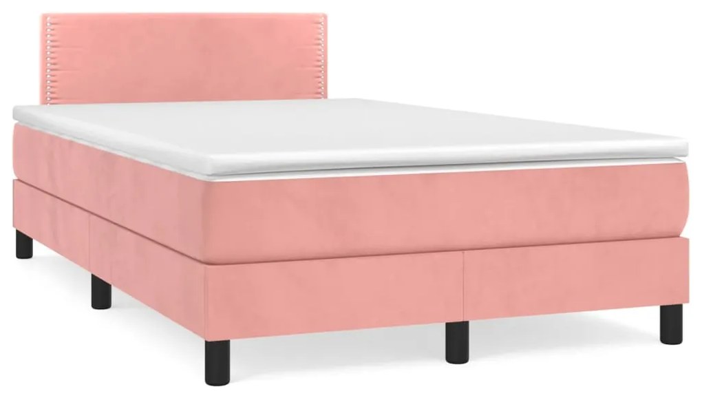 vidaXL Cama boxspring com colchão 120x190 cm veludo rosa