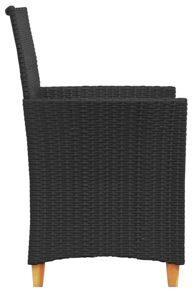 Cadeiras de jardim c/ almofadões 2 pcs vime PE/madeira preto