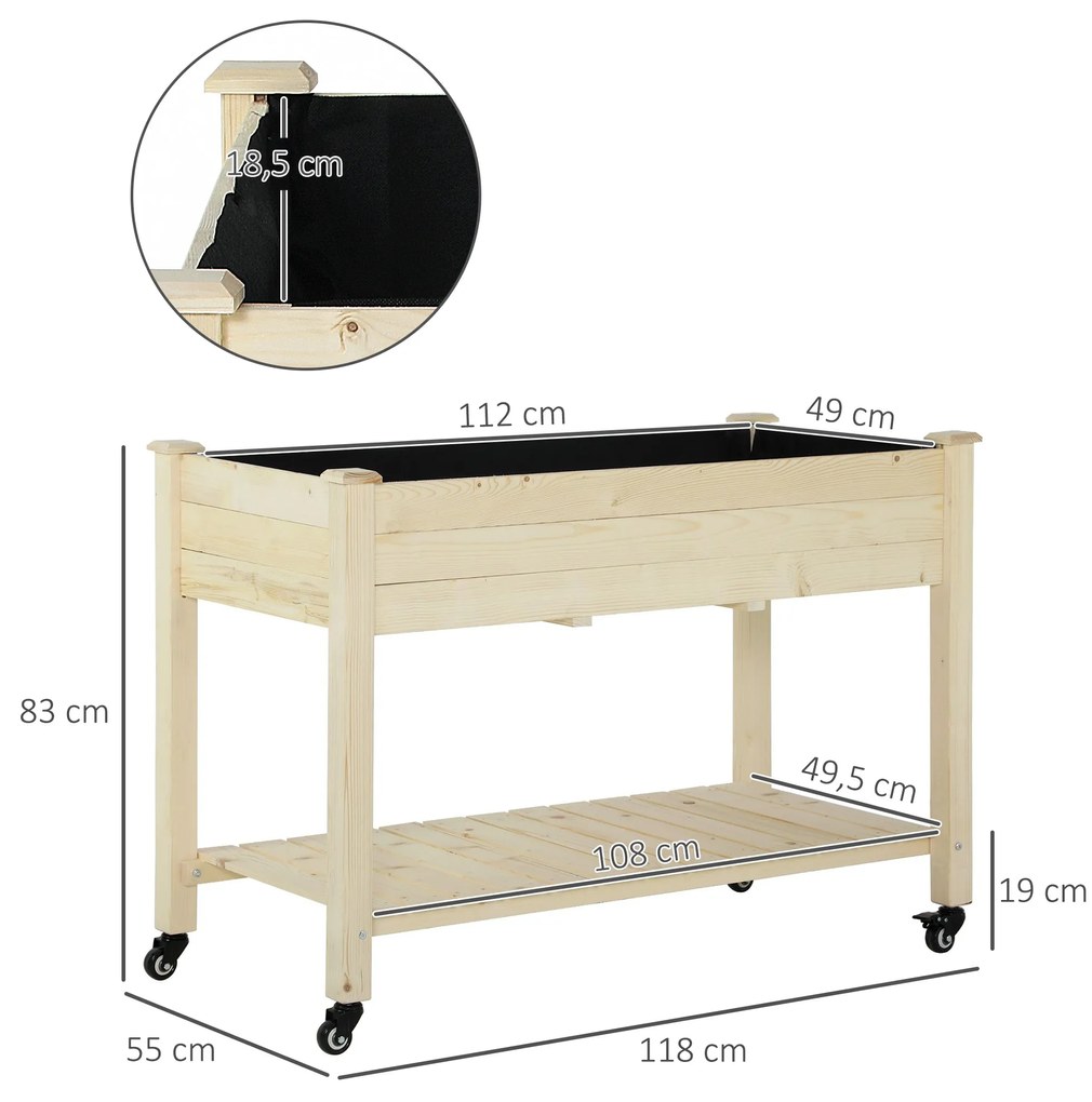 Horta Vertical Mesa de Cultivo Elevada com Prateleira Tecido Geotextil