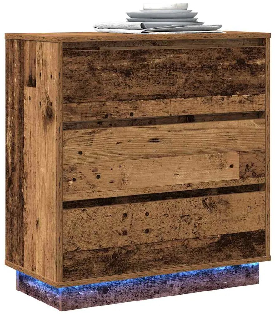 Criado-mudo vidaXL com LED Madeira Antiga 71x34,5x75 cm Madeira de Eng