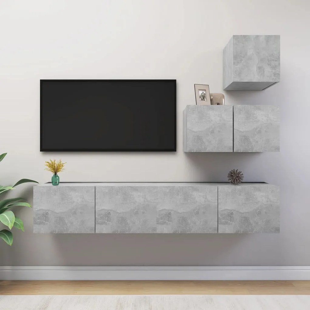 4 pcs conjunto de móveis de TV derivados madeira cinza cimento