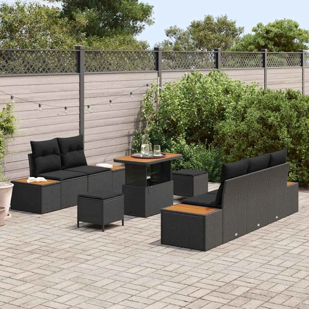 Conjunto de Sofá de Jardim de 8 Peças vidaXL com Almofadas Preto Vime