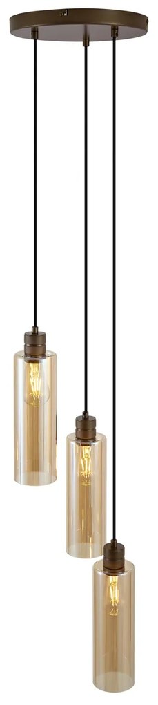 Candeeiro suspenso Hotel Chic bronze escuro com vidro âmbar 3 luzes - Stavelot Chique de hotel
