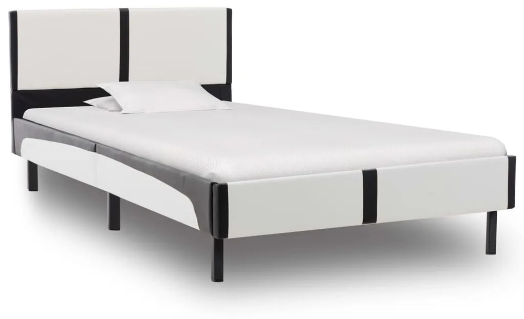 280282 vidaXL Estrutura de cama 90x200 cm couro artificial preto e branco