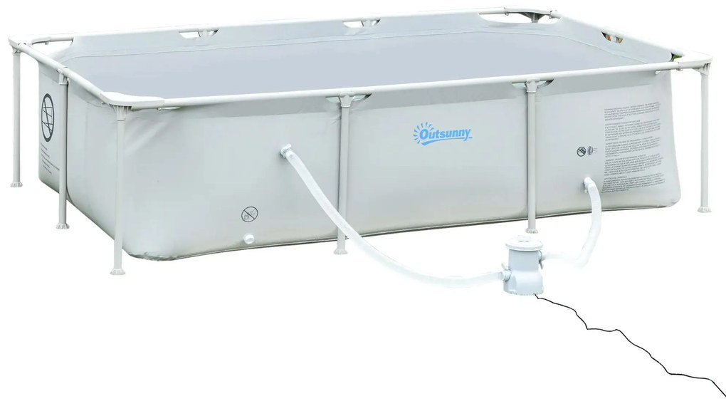 Outsunny Piscina Desmontável Tubular 252x152x65cm com Depuradora de Cartucho Piscina Retangular de Exterior para Adultos e Crianças 2.163L Cinza