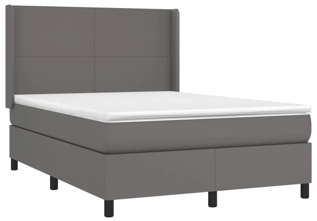 Cama box spring c/ colchão/LED 140x200cm couro artificial cinza