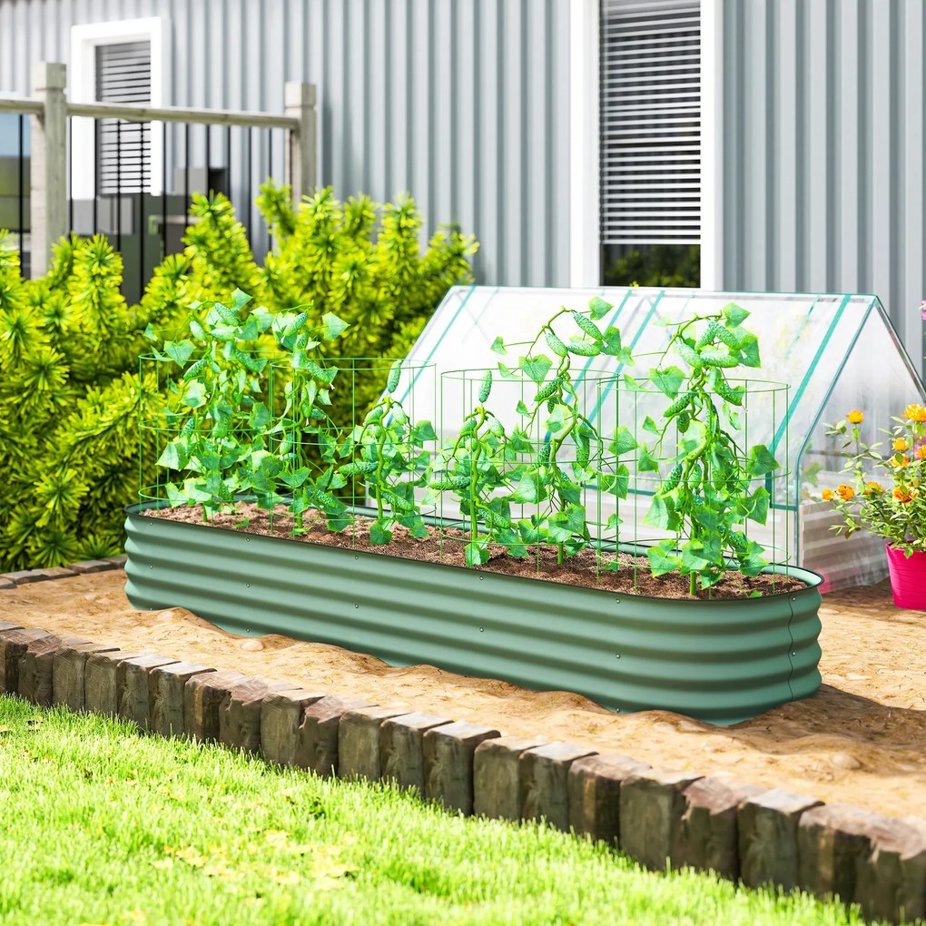 Floreira elevada de jardim em aço 240 x 62 x 30 cm, modular, para legumes, plantas e flores verde