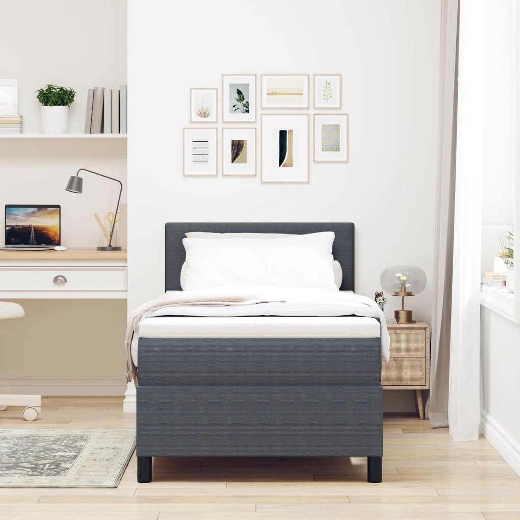 Cama Box Spring com Colchão Cinza Escuro 90x200 cm Tecido de Veludo